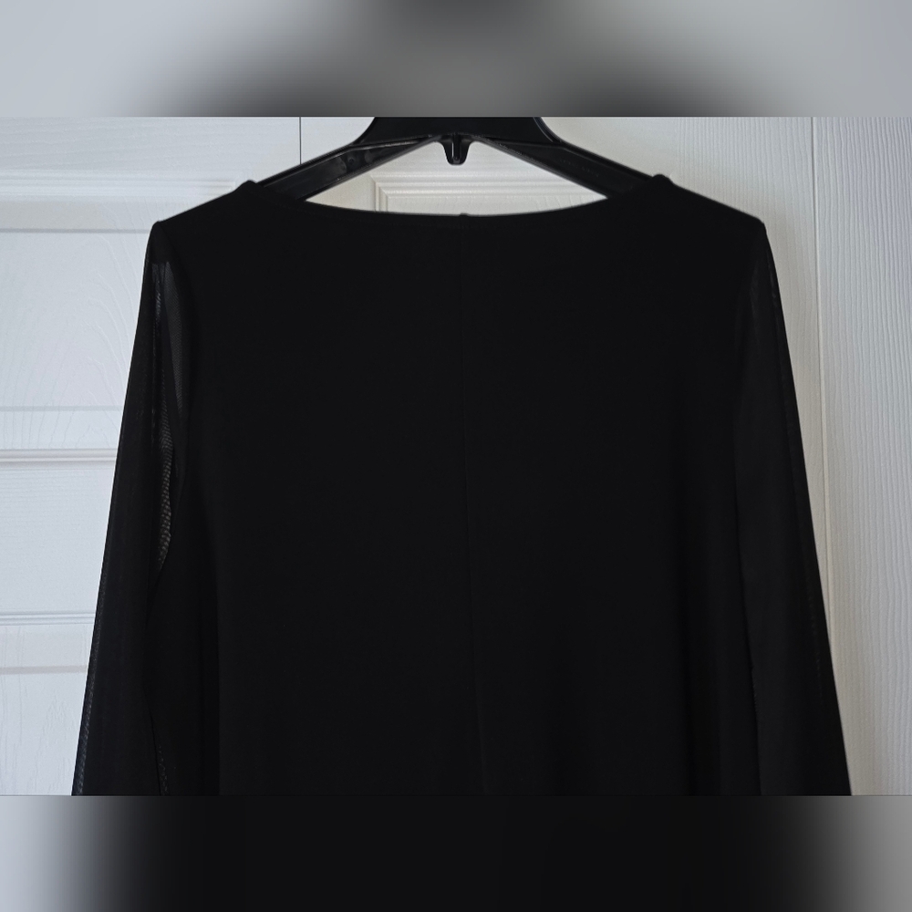Nicole Miller Black Sheer Sleeve Blouse with Silver Embellishments Size 1X - Picture 7 of 11
